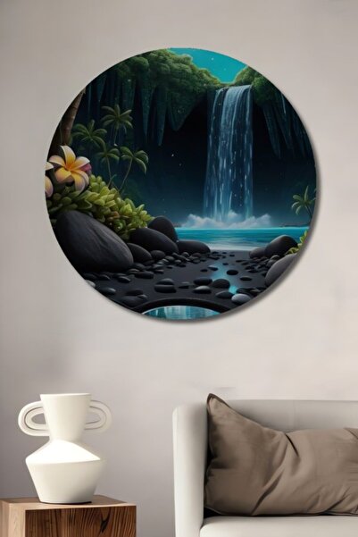 Teona Ahşap Στρογγυλό Ξύλινο Διακοσμητικό Τραπέζι με Μαγικό Δάσος, Καταρράκτη...