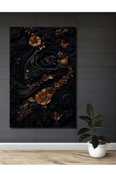 Teona Ahşap Μπουκέτο μαύρων τριαντάφυλλων με φύλλα χρυσού, Ξύλινο Διακοσμητικ...