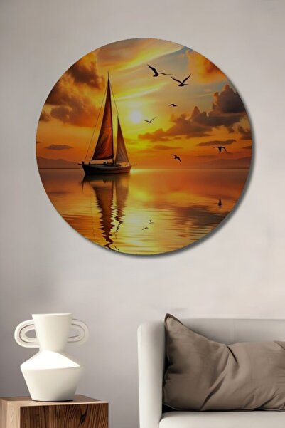 Teona Ahşap Στρογγυλό Ξύλινο Διακοσμητικό Πίνακα με θέμα το Ηλιοβασίλεμα, το ...