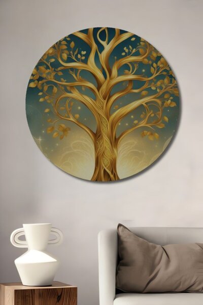 Teona Ahşap Στρογγυλό Χρυσό Διακοσμητικό Ξύλινο Τραπέζι με θέμα το Δέντρο της...