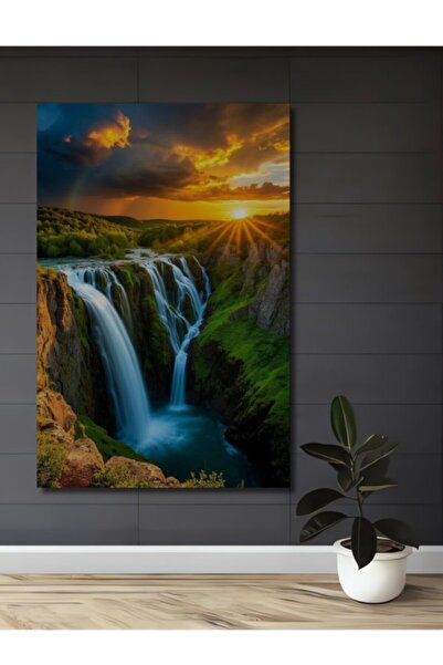 Teona Ahşap Μεγαλοπρεπές Τοπίο Καταρράκτη με Ελαιογραφία, Ξύλινο Διακοσμητικό...