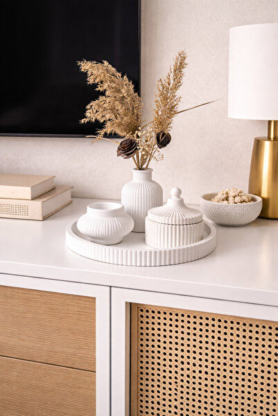 Zigzag Home Διακοσμητικό Σετ Βάζων Μποέμ 4 τεμαχίων, Ριγέ Δίσκος, Ριγέ Βάζο γ...