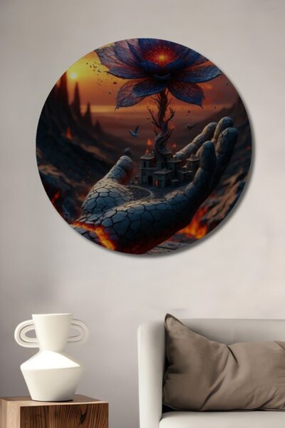 Teona Ahşap Στρογγυλό Ξύλινο Διακοσμητικό Τραπέζι με Θέμα το Θαυματουργό Άνθο...