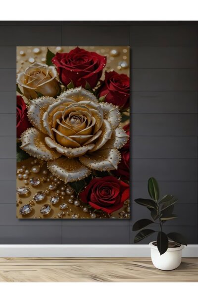 Teona Ahşap Ξύλινο Διακοσμητικό Τραπέζι με Εμφάνιση Χρυσών και Κόκκινων Τριαν...