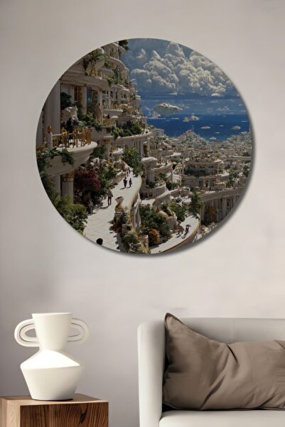 Teona Ahşap Στρογγυλό Φουτουριστικό Ξύλινο Διακοσμητικό Πίνακα με Ελαιογραφία...