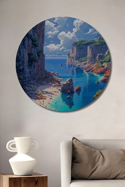 Teona Ahşap Στρογγυλό, πανέμορφο διακοσμητικό ξύλινο τραπέζι με ακουαρέλα παρ...