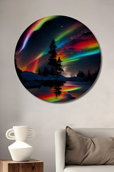 Teona Ahşap Στρογγυλό Ξύλινο Διακοσμητικό Τραπέζι σε Χρώμα Ουράνιου Τόξου Aur...