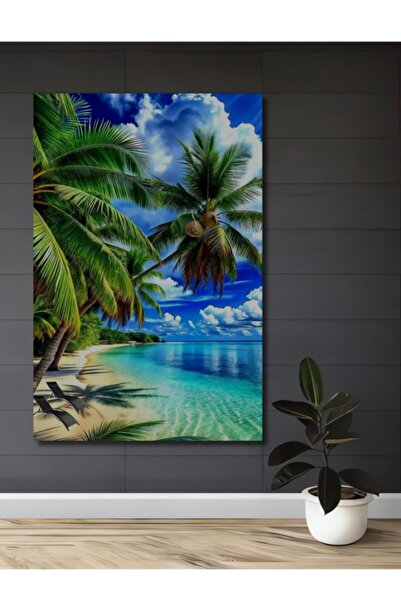 Teona Ahşap Ξύλινο διακοσμητικό τραπέζι με τροπικά φοίνικες και τιρκουάζ θέα ...