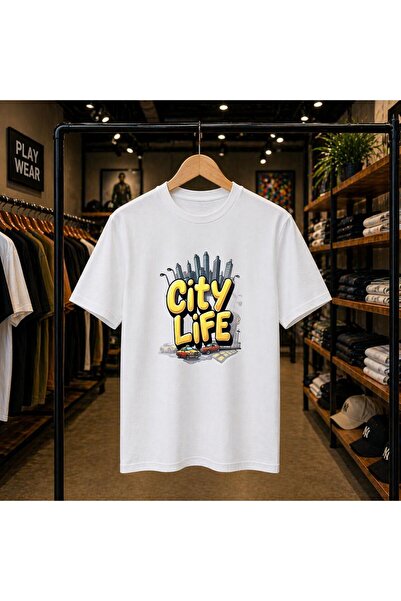 playwear تي شيرت City Life مطبوع على الصدر مصنوع من القطن بنسبة 100% واسع الح...