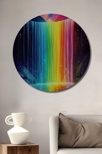 Teona Ahşap Στρογγυλός Καταρράκτης Ουράνιου Τόξου με Ελαιογραφία, Ξύλινο Διακ...