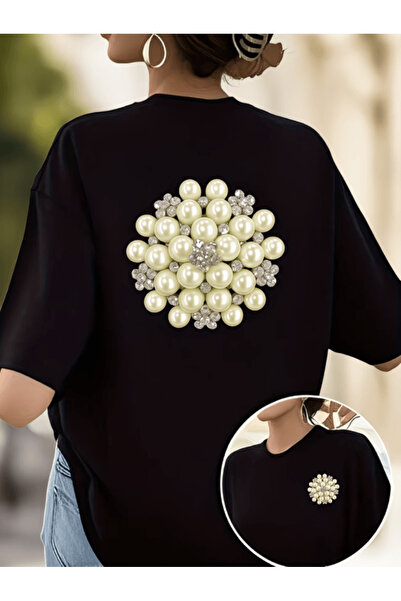 gencerco Μπλουζάκι Premium Oversize με στάμπα με λεπτομέρειες από πέρλες