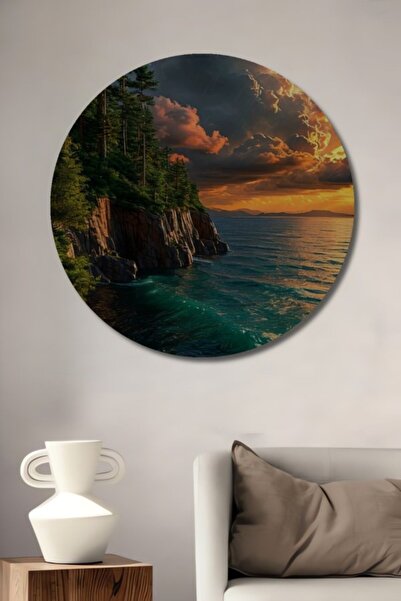 Teona Ahşap Στρογγυλό, πανέμορφο, ξύλινο διακοσμητικό τραπέζι με ελαιογραφία ...