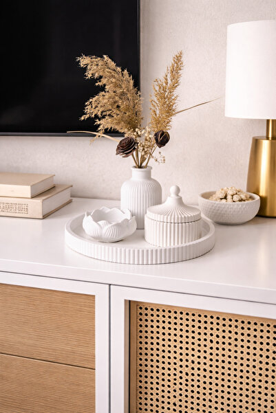 Zigzag Home Διακοσμητικό Σετ Βάζων Μποέμ 4 τεμαχίων, Ριγέ Δίσκος, Ριγέ Βάζο γ...