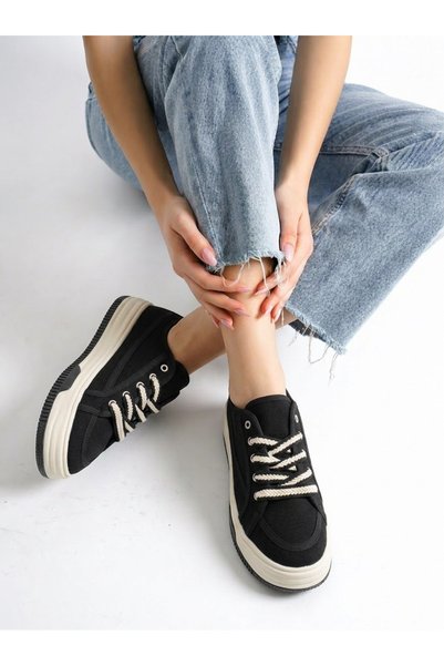 Encool Pantofi sport negri pentru femei, cu talpă groasă – Pantofi sport minimaliști, confortabili, pentru zi cu zi