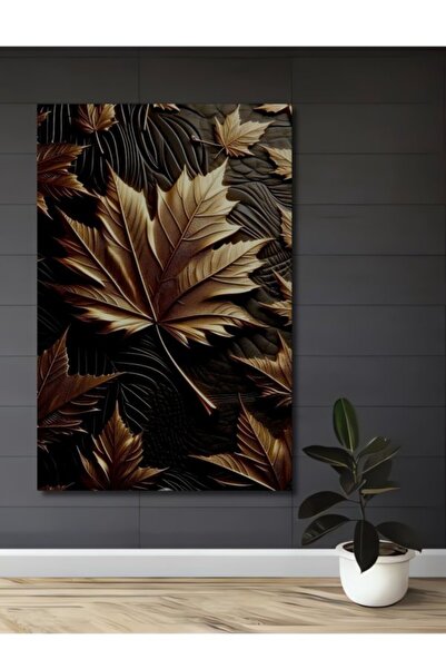 Teona Ahşap Διακοσμητικός Ξύλινος Πίνακας Μοντέρνας Τέχνης με Υφή Χρυσού Φύλλ...