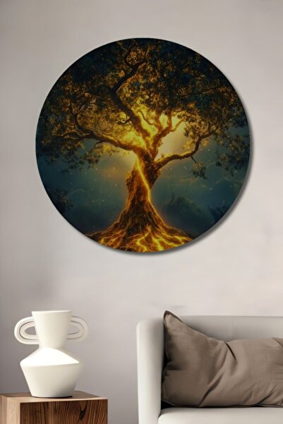 Teona Ahşap Στρογγυλό Ξύλινο Διακοσμητικό Τραπέζι με Ενεργειακή Εμφάνιση Δέντ...