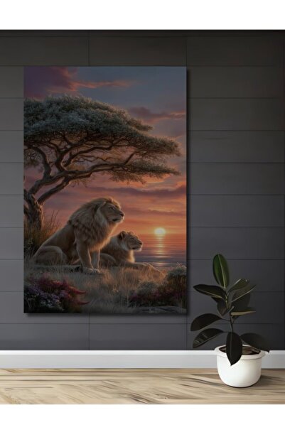 Teona Ahşap Διακοσμητικό ξύλινο τραπέζι με ελαιογραφία με θέμα το ηλιοβασίλεμ...