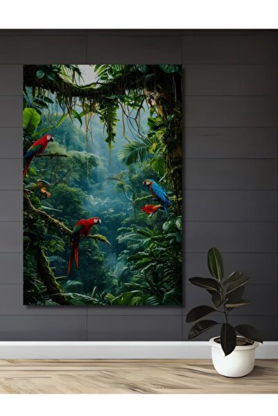 Teona Ahşap Τροπικοί παπαγάλοι του δάσους, ελαιογραφία με όψη ξύλου, διακοσμη...