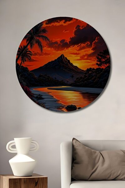 Teona Ahşap Στρογγυλό τροπικό τοπίο ηλιοβασιλέματος με ελαιογραφία, διακοσμητ...