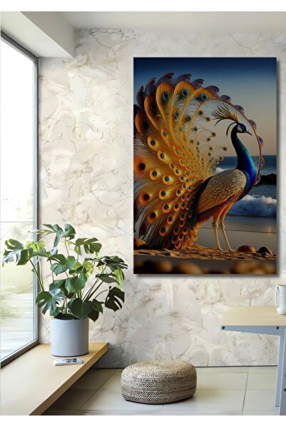 Teona Ahşap Μεγαλοπρεπής Ξύλινη Διακοσμητική Ζωγραφική με Ελαιογραφία Παγώνι,...