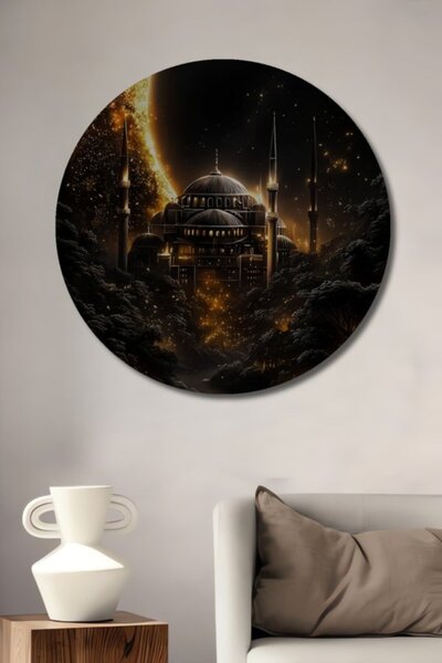 Teona Ahşap Στρογγυλό Ξύλινο Διακοσμητικό Πίνακα Τζαμιού Σουλταναχμέτ στο Φως...