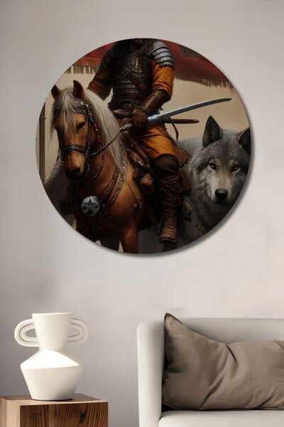 Teona Ahşap Στρογγυλό Τουρκικό Ξύλινο Διακοσμητικό Πίνακα με Άλπεις και Πολεμ...