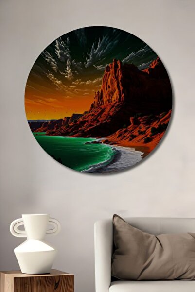 Teona Ahşap Στρογγυλό, πανέμορφο, διακοσμητικό ξύλινο τραπέζι με ελαιογραφία ...