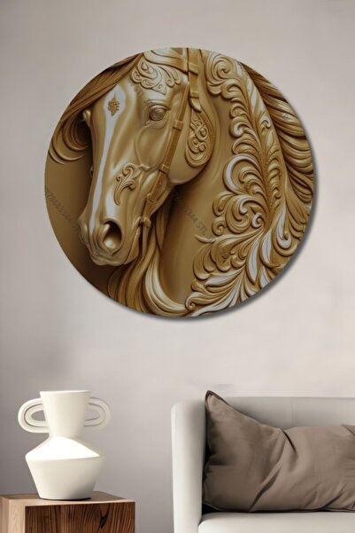 Teona Ahşap Στρογγυλό Ξύλινο Διακοσμητικό Τραπέζι με Χρυσό Επιχρυσωμένο Ανάγλ...