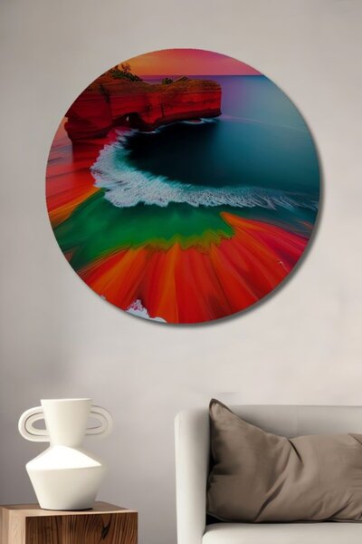 Teona Ahşap Στρογγυλό Ξύλινο Διακοσμητικό Πίνακα Αφηρημένης Τέχνης με θέμα τη...