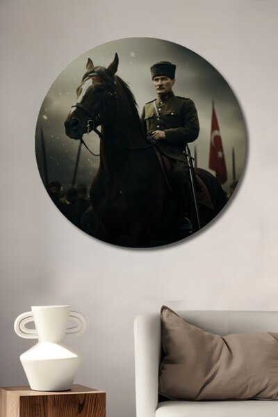 Teona Ahşap Στρογγυλό ξύλινο διακοσμητικό πίνακα με ελαιογραφία Μουσταφά Κεμά...