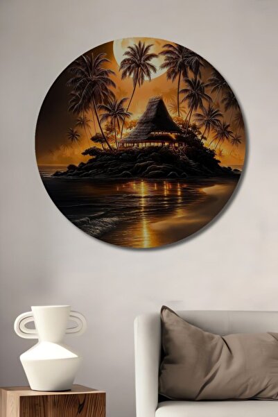 Teona Ahşap Στρογγυλό Ξύλινο Διακοσμητικό Τραπέζι με Εφέ Ακουαρέλας σε Στυλ Τ...