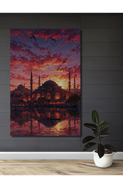 Teona Ahşap Πανέμορφη ελαιογραφία ηλιοβασιλέματος της Κωνσταντινούπολης, Ξύλι...