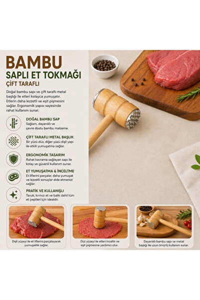 House Bird Double-Sided Meat Tenderizer with Bamboo Handle – Professional Mea...