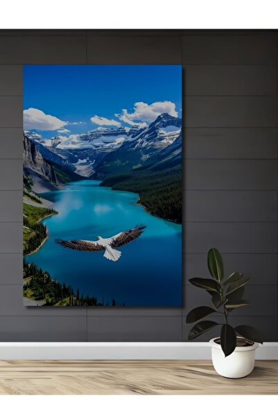Teona Ahşap Ξύλινο Διακοσμητικό Πίνακα με Φτερά Αετού και Θέα Λίμνης Παγετώνα...
