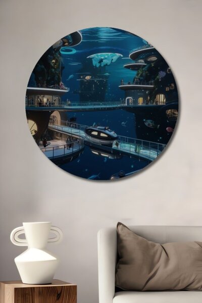 Teona Ahşap Στρογγυλό Φουτουριστικό Ξύλινο Διακοσμητικό Πίνακα Ψηφιακής Τέχνη...