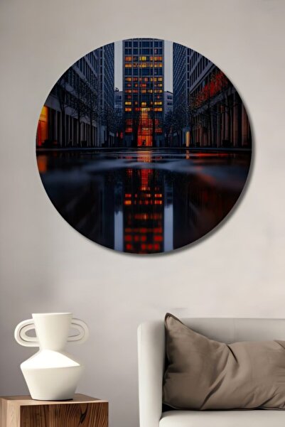 Teona Ahşap Στρογγυλά Φώτα Πόλης και Αντανακλάσεις Ξύλινο Διακοσμητικό Τραπέζ...