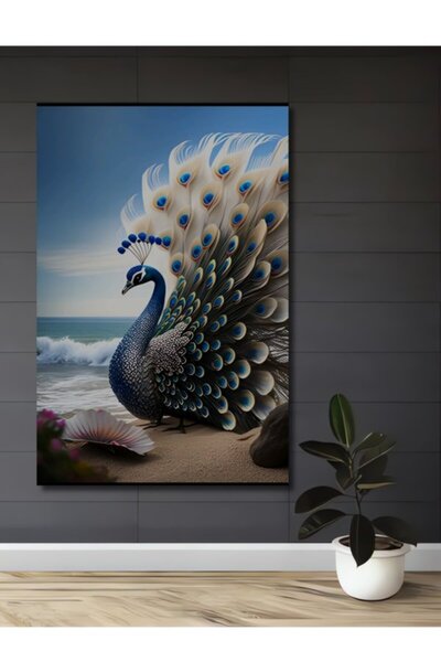 Teona Ahşap Παγώνι και θαλασσογραφία σε ξύλινο διακοσμητικό τραπέζι, για σπίτ...