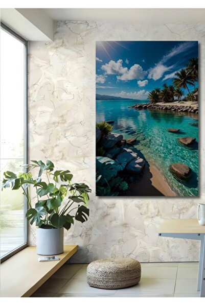 Teona Ahşap Τροπικός Παράδεισος Θαλασσογραφία με ακουαρέλα, Ξύλινο Διακοσμητι...