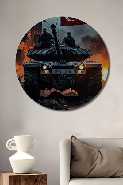 Teona Ahşap Στρογγυλό Ξύλινο Διακοσμητικό Τραπέζι με Τανκ και Σημαία του Τουρ...