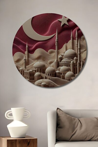 Teona Ahşap Στρογγυλό Ξύλινο Διακοσμητικό Πίνακα με Μοτίβο Τουρκικής Σημαίας ...