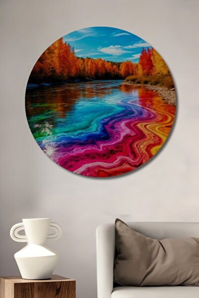 Teona Ahşap Στρογγυλό Ξύλινο Διακοσμητικό Πίνακα Ψηφιακής Εκτύπωσης με Σκηνικ...