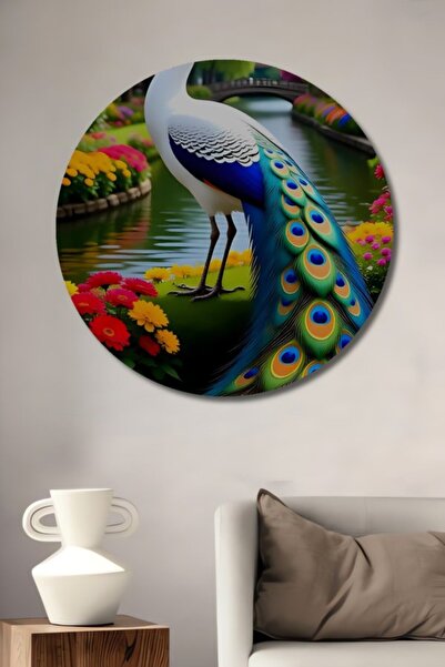 Teona Ahşap Στρογγυλό ξύλινο διακοσμητικό τραπέζι με ελαιογραφία με μεγάλο πο...