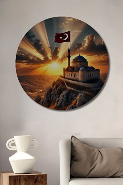 Teona Ahşap Στρογγυλό Ξύλινο Διακοσμητικό Πίνακα με Τουρκική Σημαία και Θέα σ...