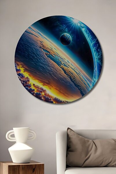 Teona Ahşap Στρογγυλό Ξύλινο Διακοσμητικό Πίνακα Ζωγραφικής με Εφέ Ελαιογραφί...