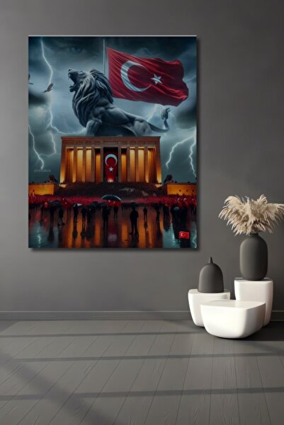 Teona Ahşap Ξύλινο διακοσμητικό τραπέζι με ελαιογραφία σε στυλ Aslanlı Anıtka...