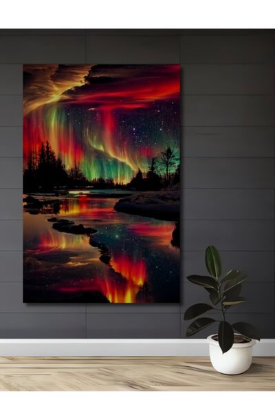 Teona Ahşap Μαγικό Ξύλινο Διακοσμητικό Πίνακα με Εφέ Ακουαρέλας Βόρειου Σέλαο...