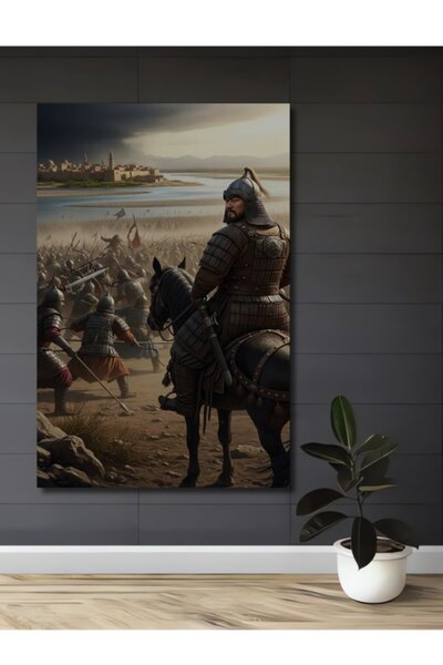 Teona Ahşap Τουρκικός πολεμιστής σε άλογο, ξύλινος διακοσμητικός πίνακας με ε...