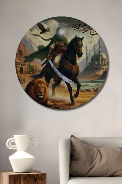 Teona Ahşap Στρογγυλός πίνακας τέχνης με ελαιογραφία με άλογο, λιοντάρι και α...