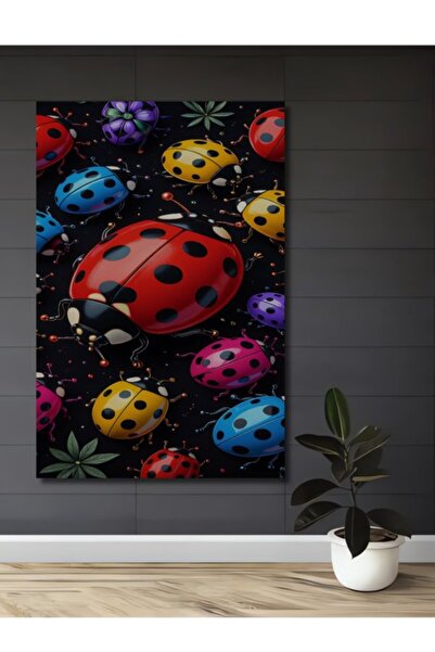 Teona Ahşap Πολύχρωμα Ιπτάμενα Έντομα, Ξύλινο Διακοσμητικό Τραπέζι με Εφέ Ελα...