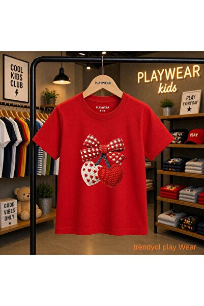 playwear Πλεκτό μπλουζάκι με στάμπα κερασιών και κορδέλα, 100% παιδικό unisex...